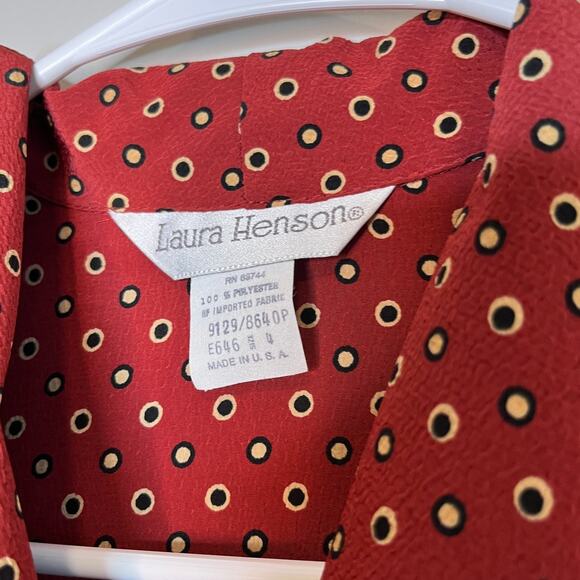 1980s Laura Henson Red Orange Pleated Modest Prairie Homestead Midi Dress M - Picture 2 of 6